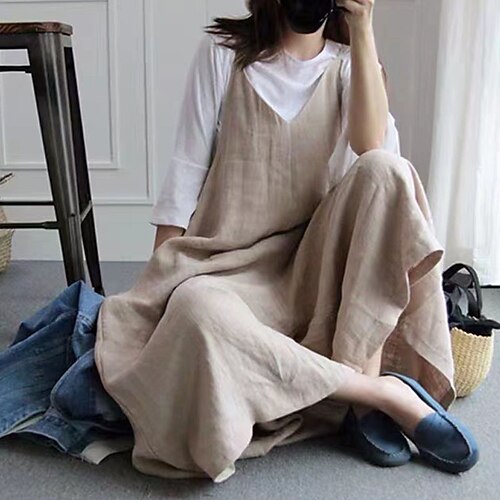 

Women's Overall Backless Solid Color V Neck Ordinary Street Going out Regular Fit Sleeveless Navy Blue Beige S M L Spring