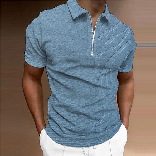 

Men's Collar Polo Shirt Golf Shirt Graphic Turndown Blue 3D Print Outdoor Street Short Sleeves Zipper Print Clothing Apparel Fashion Designer Casual Breathable / Summer / Spring / Summer