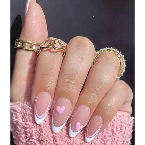 

24pcs Pink Love Water Drop Almond Armor European and American French Wearing Armor Cute Ins Style Wearing Manicure Pointed Nail