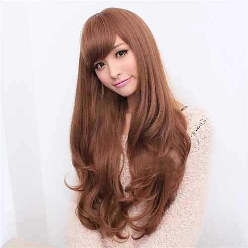 

Synthetic Wig Curly With Bangs Machine Made Wig Long Light Brown Synthetic Hair Women's Soft Classic Easy to Carry Light Brown / Daily Wear / Party / Evening