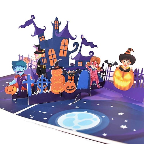 

1pcs Halloween Tree Pumpkin Bat Card 3D Pop-Up Cards Congratulations Cards for Gift Decoration Party 3D with Envelope 127.9 inch Paper