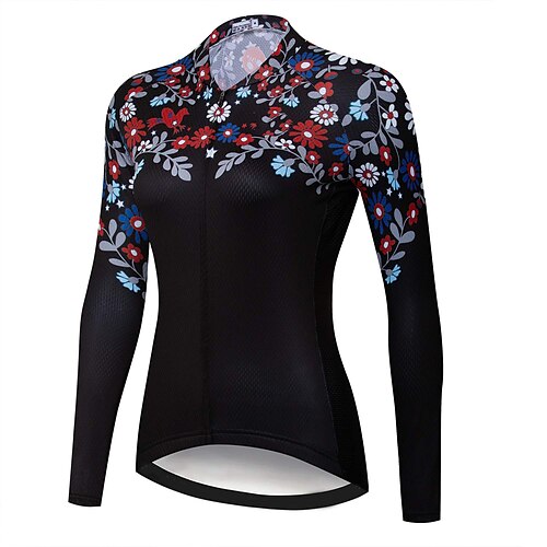 

21Grams Women's Cycling Jersey Long Sleeve Bike Top with 3 Rear Pockets Mountain Bike MTB Road Bike Cycling Breathable Quick Dry Moisture Wicking Black Floral Botanical Spandex Polyester Sports