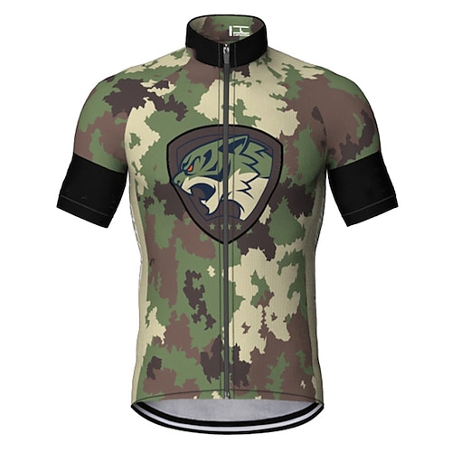 

21Grams Men's Cycling Jersey Short Sleeve Bike Top with 3 Rear Pockets Mountain Bike MTB Road Bike Cycling Breathable Quick Dry Moisture Wicking Reflective Strips Green Camo / Camouflage Polyester