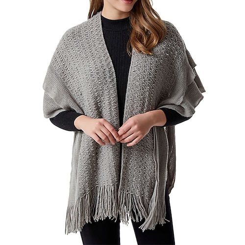 

Women's Shrug Jumper Ribbed Knit Tassel Knitted Pure Color V Neck Stylish Casual Outdoor Daily Winter Fall Khaki Light gray One-Size / Sleeveless / Sleeveless / Regular Fit / Going out