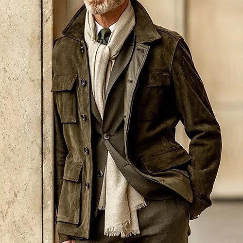 

Men's Casual Jacket Windproof Warm Street Daily Holiday Single Breasted Turndown Streetwear Casual Jacket Outerwear Solid Color Pocket Retro Light Brown Dark Navy Brown / Winter / Winter