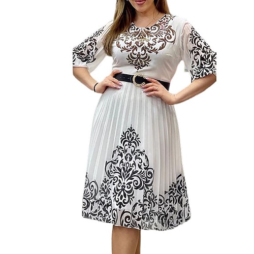 

Women's Plus Size Work Dress Floral Crew Neck Ruched Half Sleeve Spring Fall Work Midi Dress Daily Vacation Dress / Print