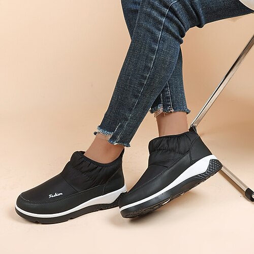 

Women's Boots Daily Snow Boots Winter Flat Heel Round Toe Classic Walking Shoes Synthetics Loafer Solid Colored Black Red Gray