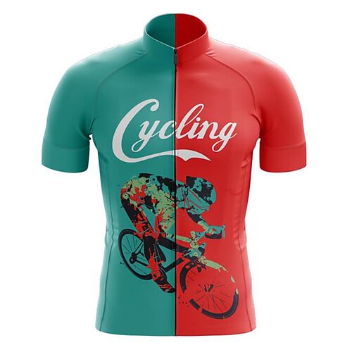 

21Grams Men's Cycling Jersey Short Sleeve Bike Top with 3 Rear Pockets Mountain Bike MTB Road Bike Cycling Breathable Quick Dry Moisture Wicking Reflective Strips Green Color Block Polyester Spandex