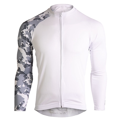 

21Grams Men's Cycling Jersey Long Sleeve Bike Top with 3 Rear Pockets Mountain Bike MTB Road Bike Cycling Breathable Quick Dry Moisture Wicking Reflective Strips White Camo / Camouflage Polyester