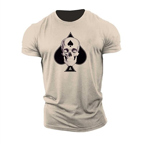 

Men's Unisex T shirt Tee Skull Graphic Prints Crew Neck Khaki Short Sleeve Hot Stamping Outdoor Street Print Tops Sports Designer Casual Big and Tall / Summer / Summer