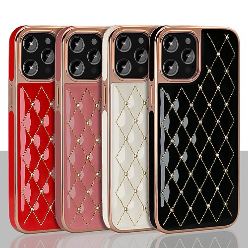 

Phone Case For Apple Back Cover iPhone 13 Pro Max 12 11 Portable Plating Shockproof Lines / Waves Solid Colored Geometric Pattern Plastic PU Leather