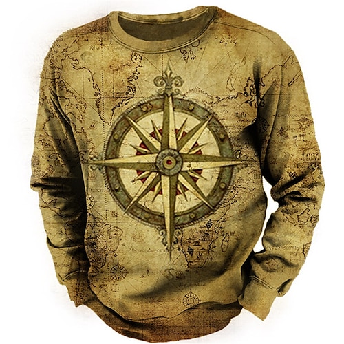 

Men's Unisex Sweatshirt Pullover Map Graphic Prints Print Daily Sports Holiday 3D Print Basic Casual Hoodies Sweatshirts Brown