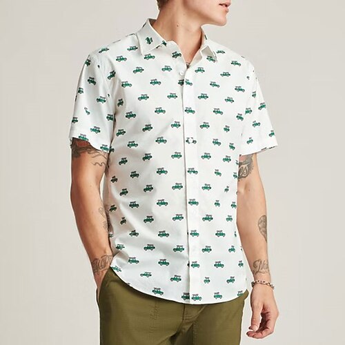 

Men's Shirt 3D Print Car Turndown Street Casual Button-Down Print Short Sleeve Tops Casual Fashion Breathable White / Summer