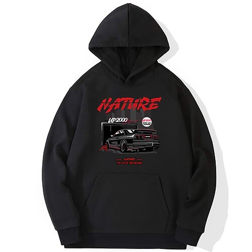 

Men's Hoodie Pullover Hooded Graphic Letter Car Front Pocket Print Daily Holiday Going out Hot Stamping Streetwear Casual Hoodies Sweatshirts Long Sleeve Black