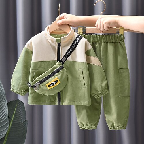 

Kids Boys PantsSet Clothing Set 2 Pieces Long Sleeve Green Blue Color Block School Vacation Fashion Cool 2-6 Years