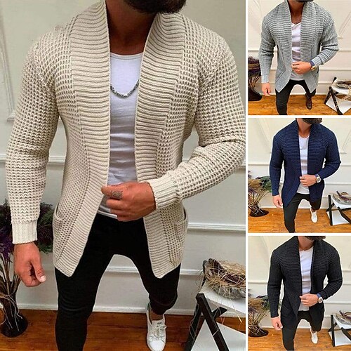 

Men's Cardigan Sweater Ribbed Knit Cropped Knitted Solid Color V Neck Basic Stylish Outdoor Daily Clothing Apparel Fall Winter Blue Beige S M L / Long Sleeve / Long Sleeve