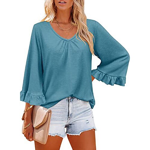 

Women's T shirt Tee Plain Casual Weekend T shirt Tee Long Sleeve V Neck Basic Black Blue Purple S