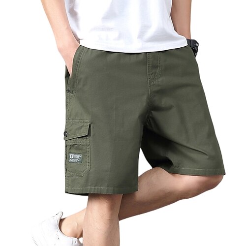 

Men's Chinos Shorts Pants Elastic Waist Zipper Pocket Multiple Pockets Letter Solid Colored Comfort Breathable Knee Length Casual Leisure Sports 100% Cotton Classic Style Casual / Sporty Army Green