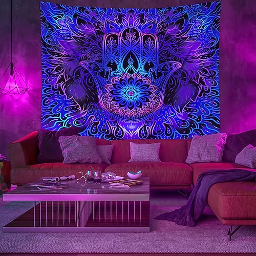 

Blacklight UV Reactive Wall Tapestry Mandala Bohemian Art Decor Blanket Curtain Hanging Home Bedroom Decoration Polyester