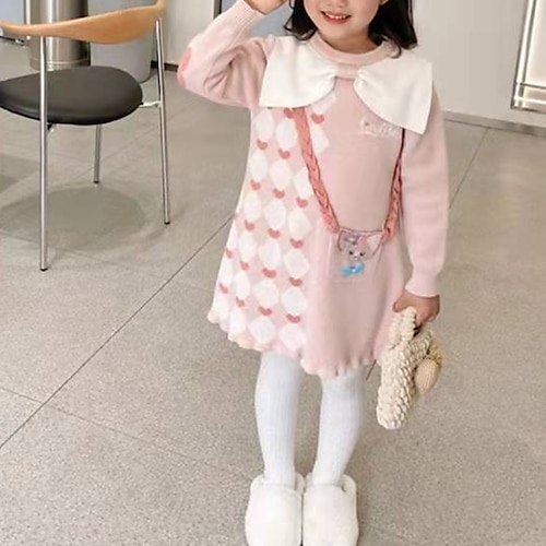 

Kids Girls' Dress Animal Above Knee Dress Daily Long Sleeve Cute Dress 2-6 Years Winter Purple Pink