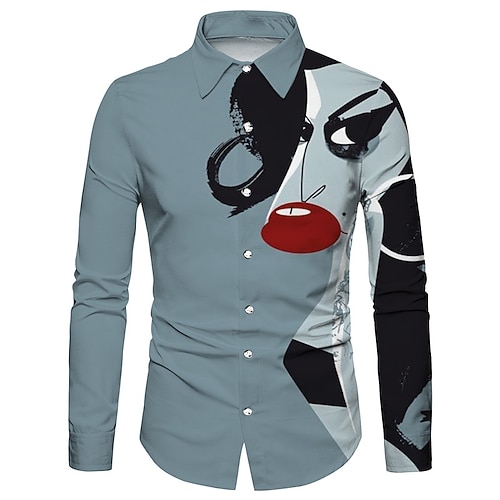 

Men's Shirt Abstract Turndown Blue Long Sleeve 3D Print Outdoor Street Button-Down Print Tops Fashion Designer Casual Breathable