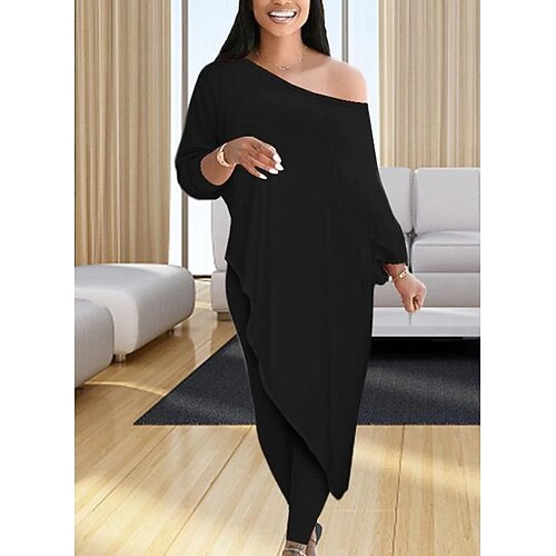 

Women's Plus Size Tops Blouse Plain Print Long Sleeve One Shoulder Streetwear Daily Vacation Polyester Fall Winter Black / 3D Print