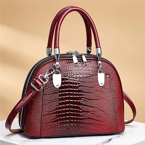 

Women's Crossbody Bag Top Handle Bag PU Leather Solid Color Crocodile Daily Date Office & Career claret naturals Black Pink