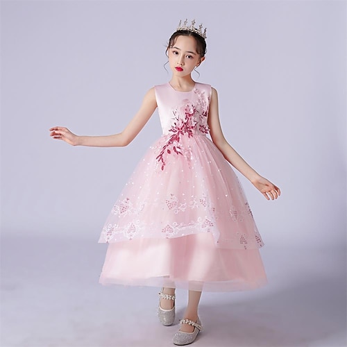 

Kids Little Girls' Dress Solid Colored Flower A Line Dress Party Special Occasion Embroidered Blue Pink Midi Sleeveless Cute Dresses Spring Summer Slim 4-13 Years