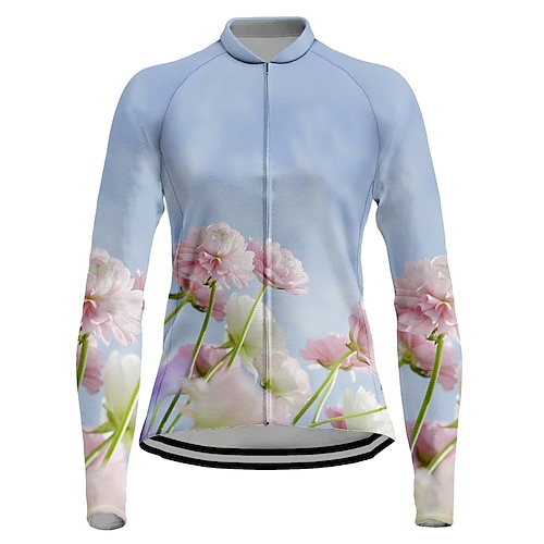 

21Grams Women's Cycling Jersey Long Sleeve Bike Top with 3 Rear Pockets Mountain Bike MTB Road Bike Cycling Breathable Quick Dry Moisture Wicking Blue Floral Botanical Spandex Polyester Sports