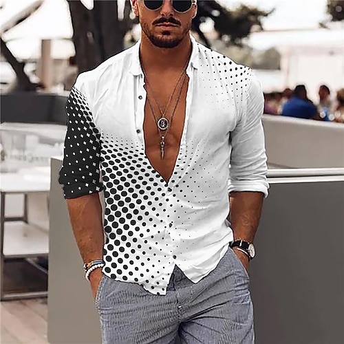 

Men's Shirt 3D Print Circle Turndown Street Casual Button-Down Print Long Sleeve Tops Designer Casual Fashion Breathable White