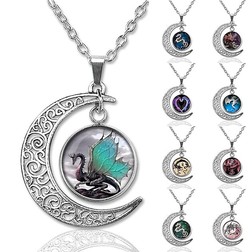 

dragon totem time gem necklace hollow moon pendant retro sweater chain