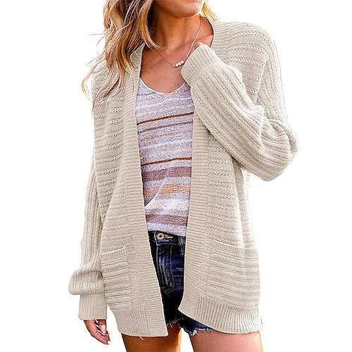 

Women's Cardigan Sweater Jumper Cable Knit Knitted Patchwork Pure Color V Neck Stylish Casual Daily Holiday Fall Winter Green White S M L / Long Sleeve