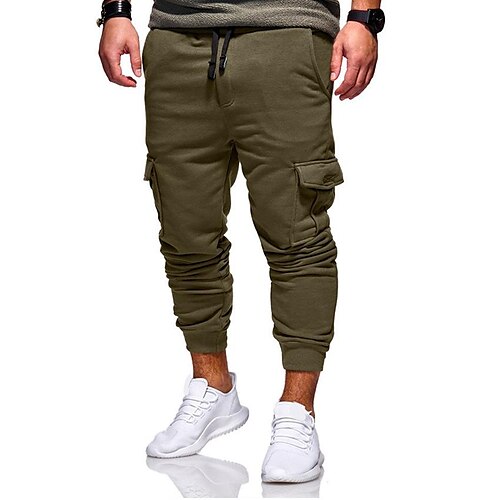 

Men's Jogger Pants Drawstring Multi Pocket Solid Color Sports Full Length Sports Outdoor Fitness Running Cotton Blend Stylish Loose Fit ArmyGreen Black Micro-elastic / Spring