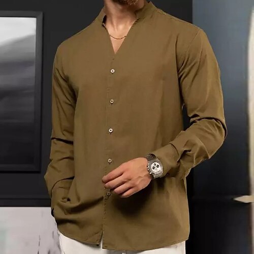 

Men's Shirt Solid Color Stand Collar Street Daily Button-Down Long Sleeve Tops Casual Fashion Comfortable Brown