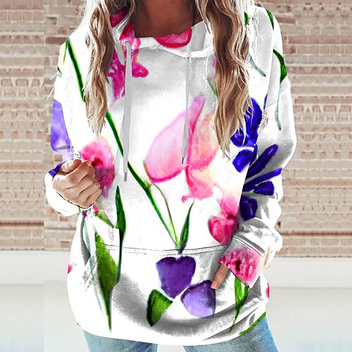 

Women's Hoodie Sweatshirt Retro White Graphic Sports Long Sleeve 3XL