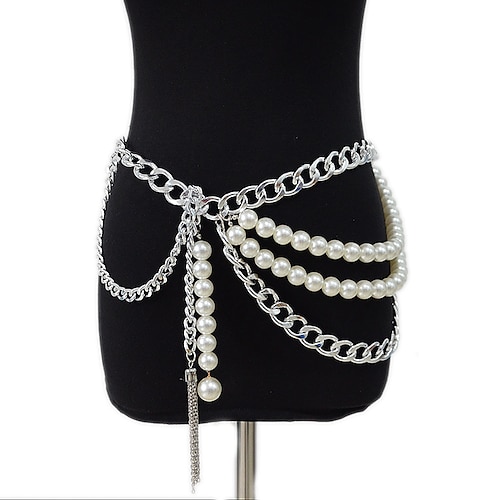 

Metalic Wedding / Daily Wear Sash With Imitation Pearl Women's Sashes