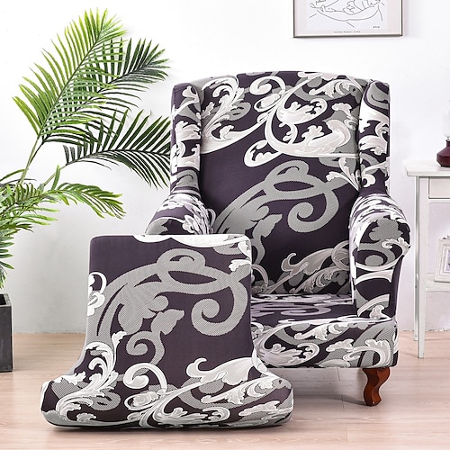 

1 Set of 2 Pieces Stretch Wingback Chair Cover Wing Chair Slipcovers Spandex Fabric Floral Printed Wingback Armchair Covers with Seat Pad Cushion Cover for IKEA STRANDMON Chair