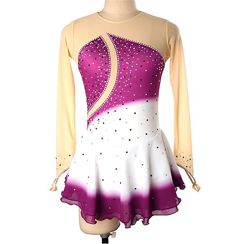 

Figure Skating Dress Women's Girls' Ice Skating Dress Purple Thumbhole High Elasticity Training Competition Skating Wear Crystal / Rhinestone Long Sleeve Ice Skating Figure Skating / Winter