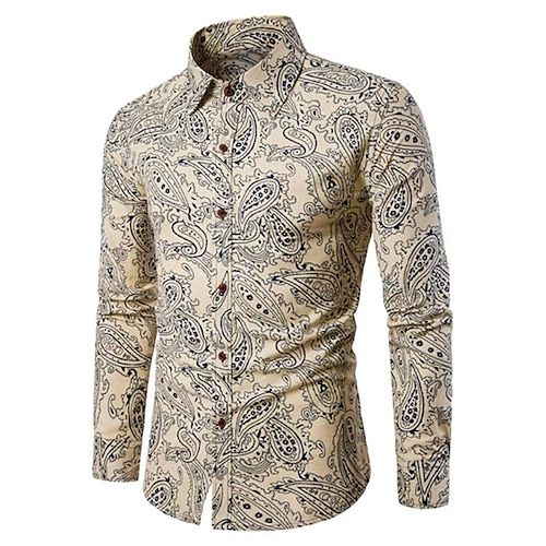 

Homens Camisa Social Castanha de caju Aberto para a Lateral Bege Impressão 3D Ao ar livre Rua Manga Longa Botão para baixo Imprimir Roupa Vintage Designer Casual Retro