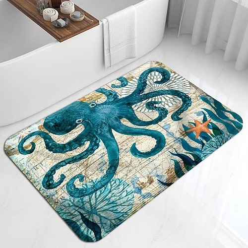 

Benthos Pattern Diatomaceous Earth Bath Mat Super Absorbent Bathroom Bath Rug Creative Bathroom Rug Coral Velve New Design