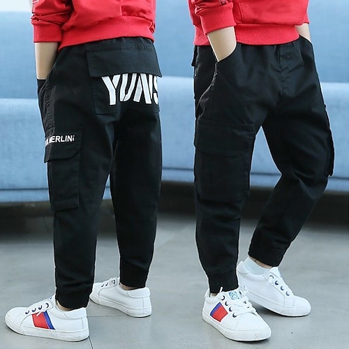 

Kids Boys Pants Solid Colored Streetwear Street Cotton 3-13 Years Fall Black Army Green