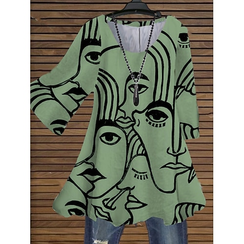 

Women's Plus Size Casual Dress Abstract Crew Neck Print 3/4 Length Sleeve Fall Winter Casual Short Mini Dress Causal Daily Dress / 3D Print