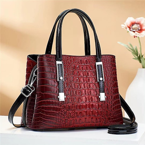 

Women's Top Handle Bag PU Leather Solid Color Crocodile Daily Date Office & Career Wine Red naturals Black khaki