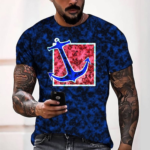 

Men's T shirt Tee Tee Graphic Round Neck Blue Short Sleeve 3D Print Casual Daily 3D Print Tops Fashion Cool Designer Comfortable / Summer / Summer