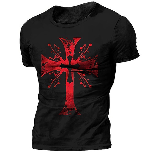 

Men's Unisex T shirt Tee Graphic Prints Cross Crew Neck Black Short Sleeve 3D Print Outdoor Street Print Tops Vintage Sports Casual Big and Tall / Summer / Summer