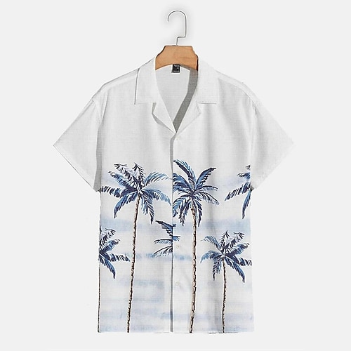 

Men's Shirt Summer Hawaiian Shirt Graphic Shirt Graphic Coconut Tree Turndown Light Blue 3D Print Outdoor Street Short Sleeve 3D Print Button-Down Clothing Apparel Designer Casual Classic Hawaiian