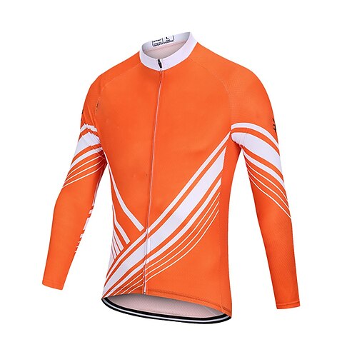 

21Grams Men's Cycling Jersey Long Sleeve Bike Top with 3 Rear Pockets Mountain Bike MTB Road Bike Cycling Breathable Quick Dry Moisture Wicking Reflective Strips Orange Stripes Polyester Spandex