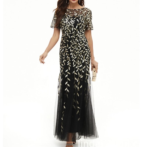 

Women's Party Dress Sequin Dress Bodycon Long Dress Maxi Dress Light Yellow Black Gold Short Sleeve Floral Sequins Winter Fall Crew Neck Mature Party 2022 XS S M L XL XXL 3XL 4XL