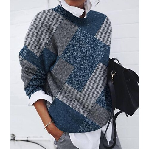

Women's Blouse Shirt Green Blue Royal Blue Graphic Patchwork Print Long Sleeve Daily Weekend Casual Round Neck Regular Loose Fit S