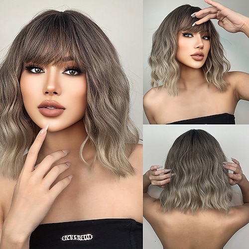 

HAIRCUBE BOB Wigs Ombre Brown Short Water Wave Hair for Women Trendy